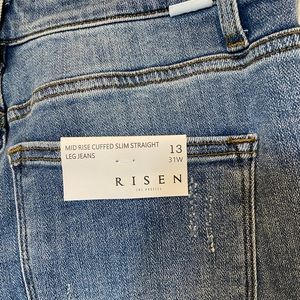 Risen mid-rise slim straight cut jeans